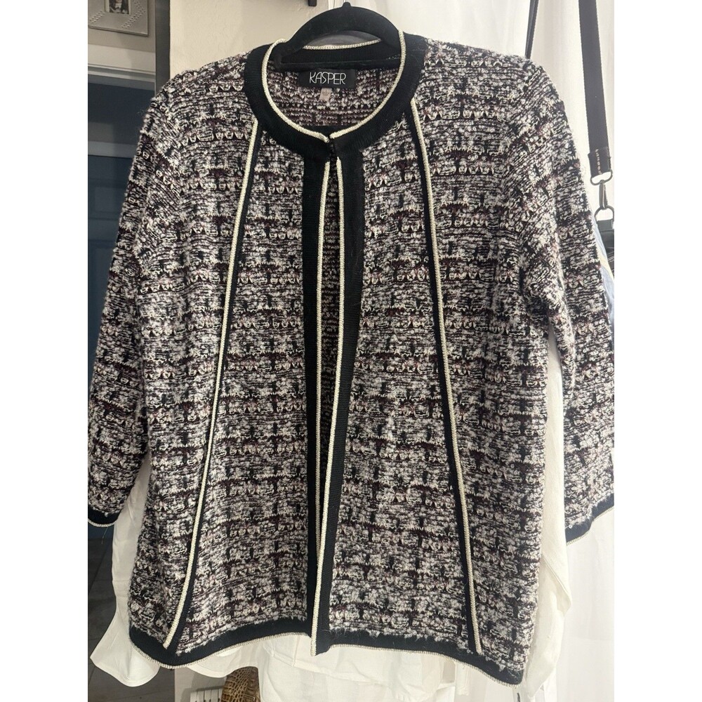 Kasper Women’s Tweed Metallic Black,White ,Wine,Silver/Gold Sz Lg